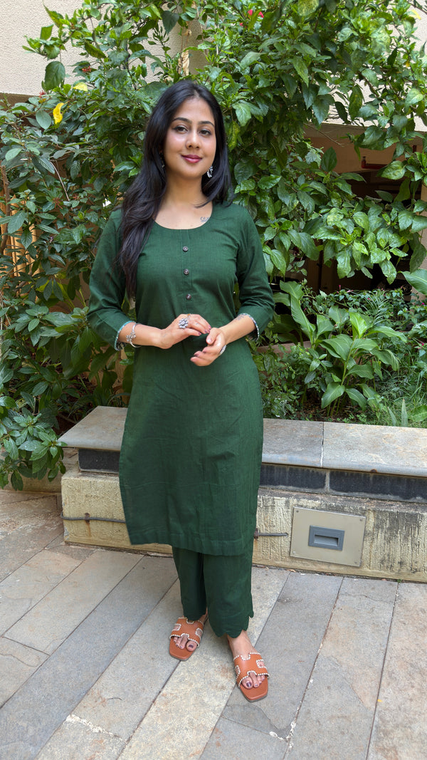 Dark Green Plain Kurta Set
