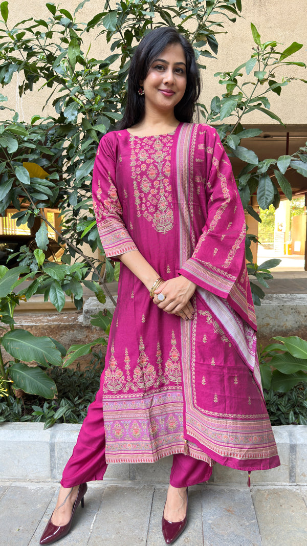Magenta Embroidered Kurta Set