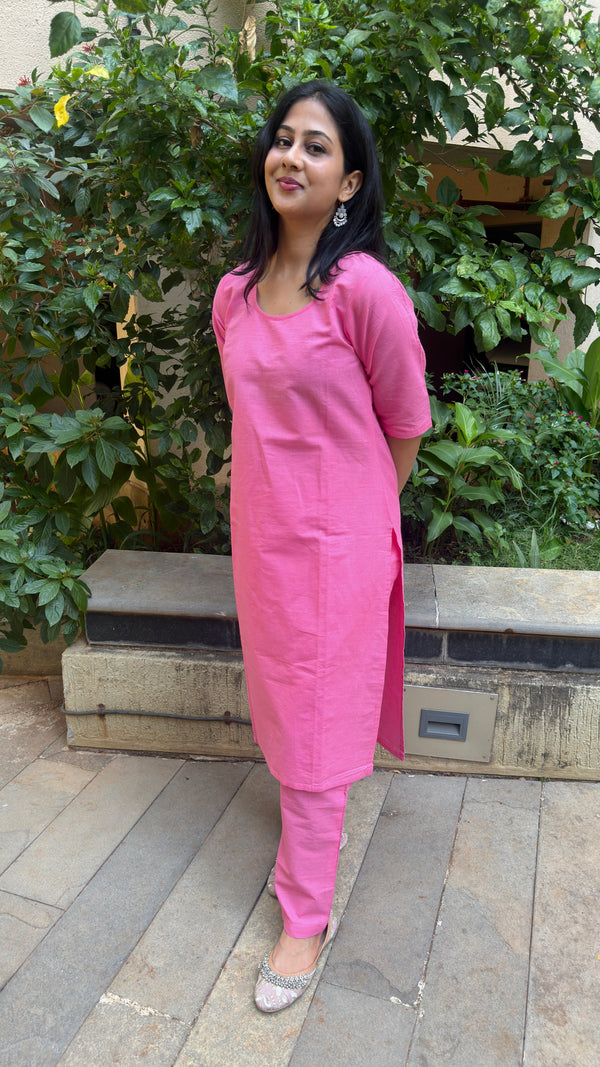 Pink Plain Kurta Set