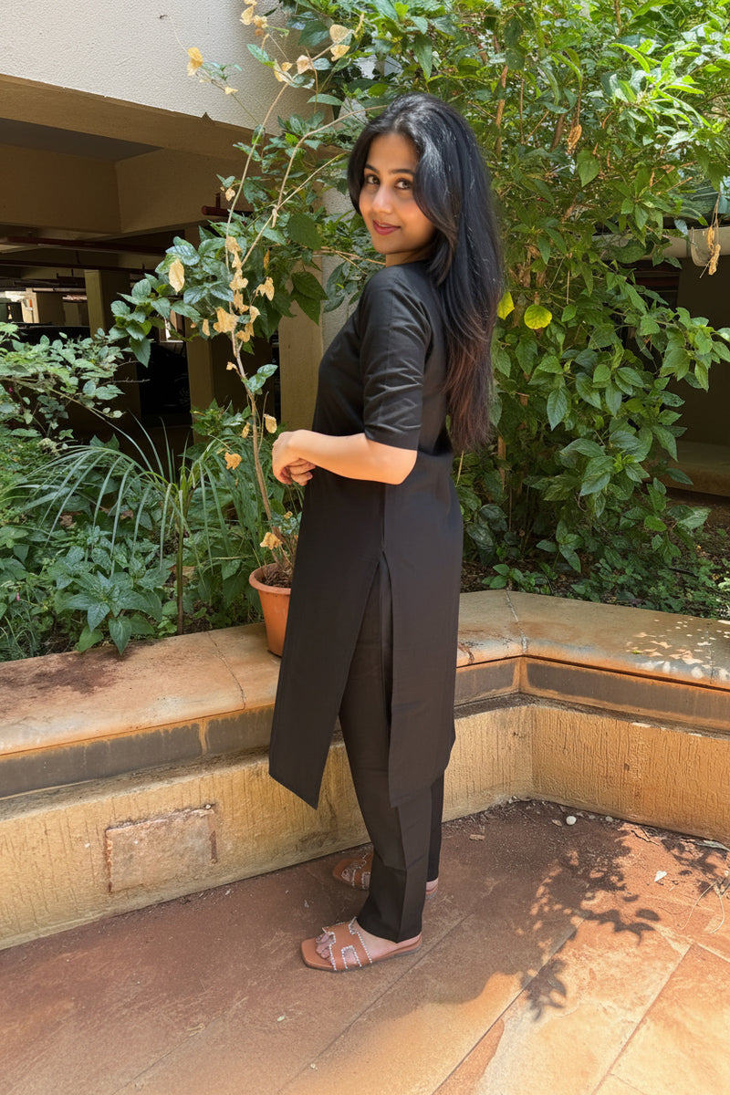 Black Handloom Cotton Co Ord Set