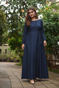 Navy Blue Slub Silk Dress
