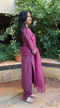 Detail of embroidered yoke on mauve kurta