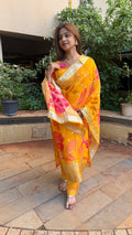 Detail of gold border on yellow organza dupatta