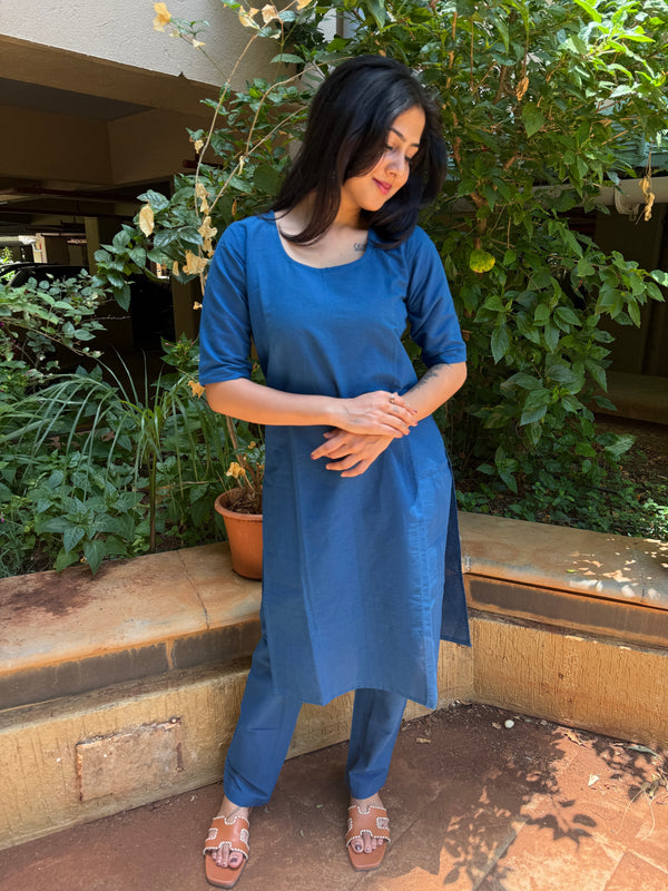 Royal Blue Plain Short Kurta Set