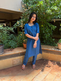 Detail of royal blue handloom cotton fabric