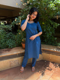 Close-up of royal blue kurta neckline