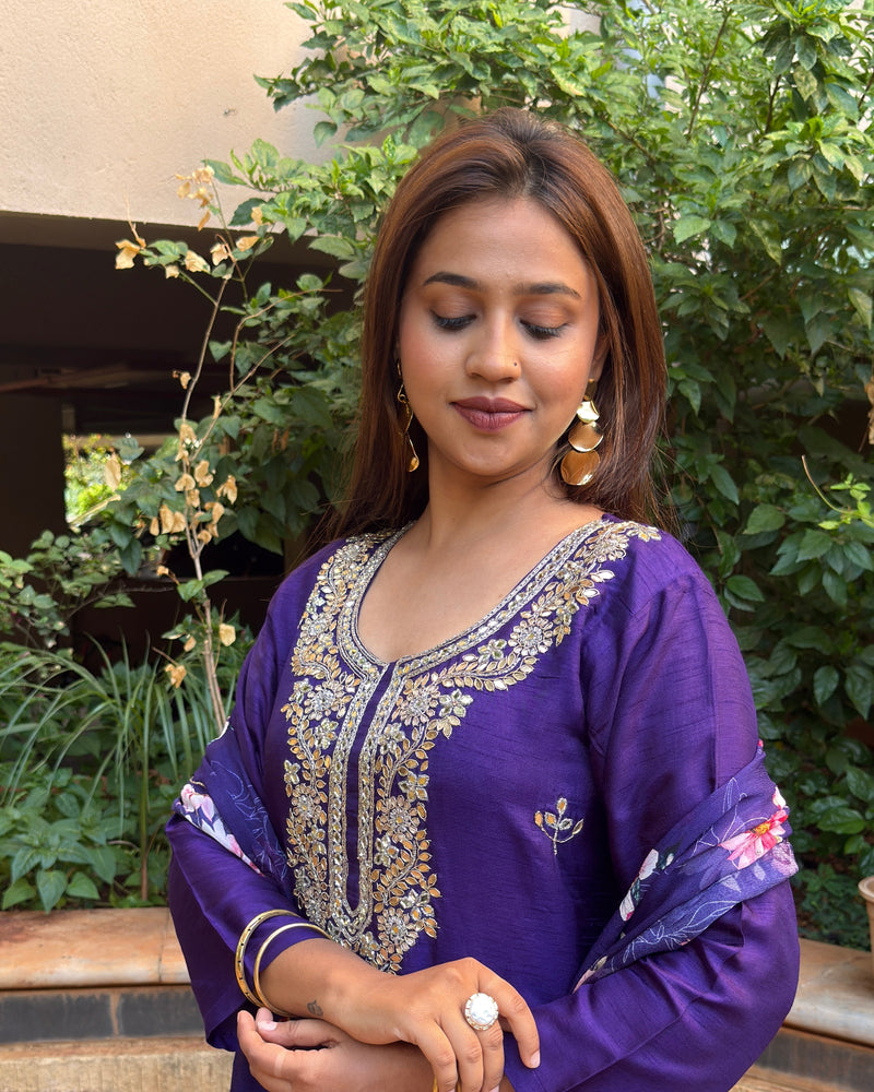 Purple Kurta & Pant Set with Dupatta
