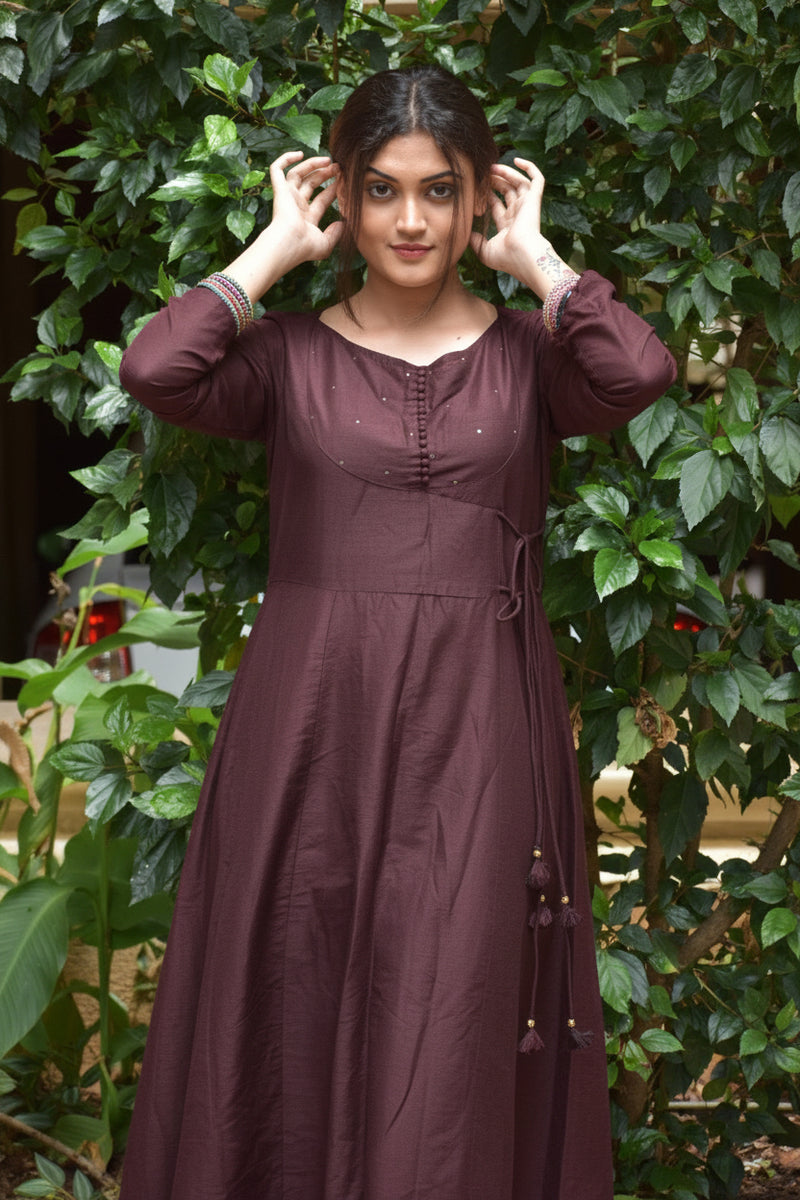 Chicory Coffee Slub Silk Dress