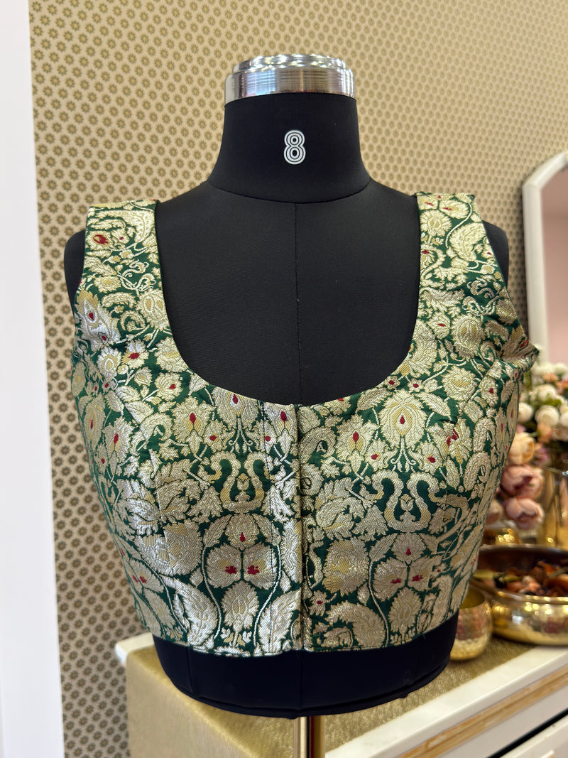 Emerald Heritage Banarasi Sleeveless Brocade Blouse