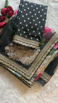 Black Floral Organza Saree