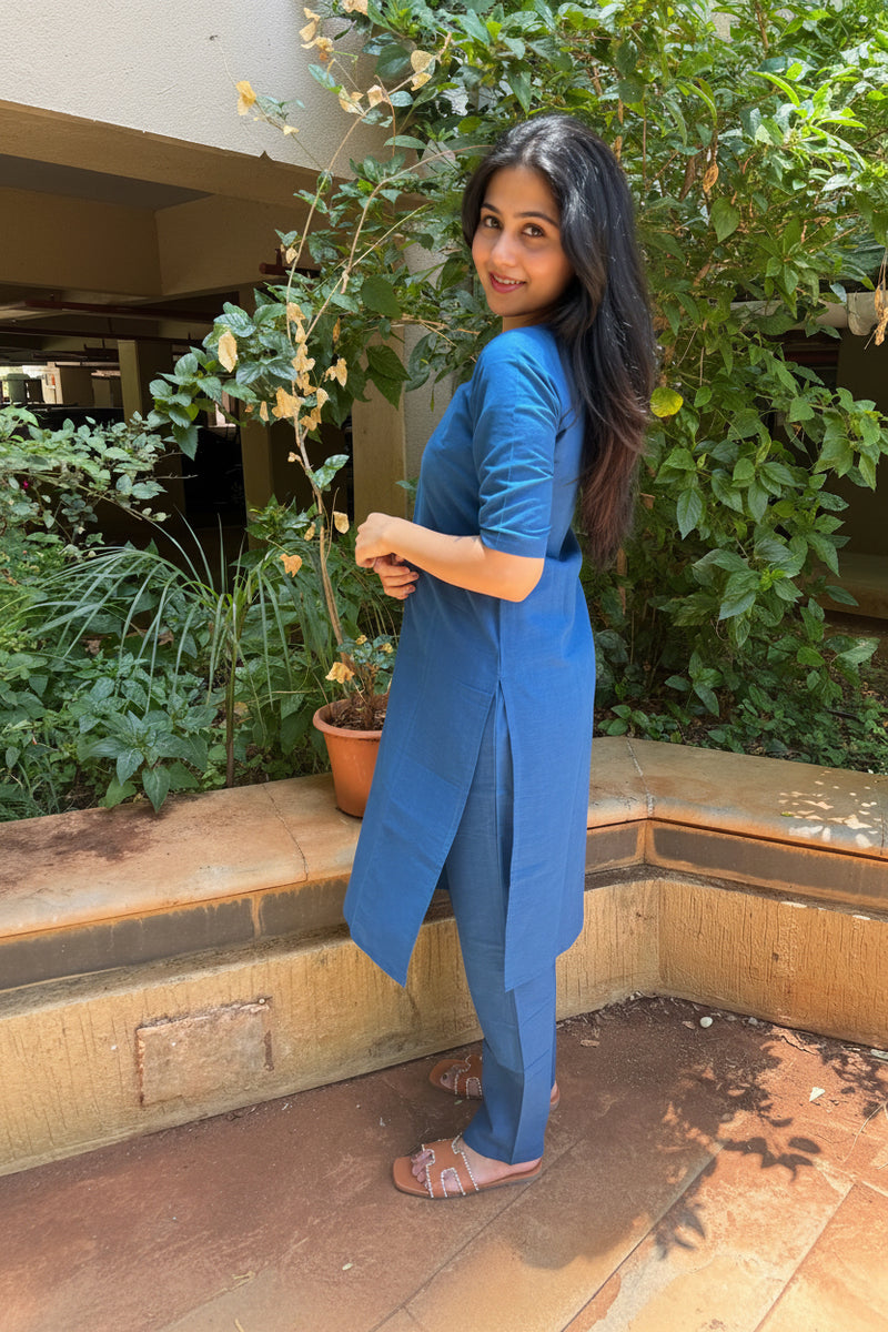 Ink Blue Handloom Cotton Co Ord Set