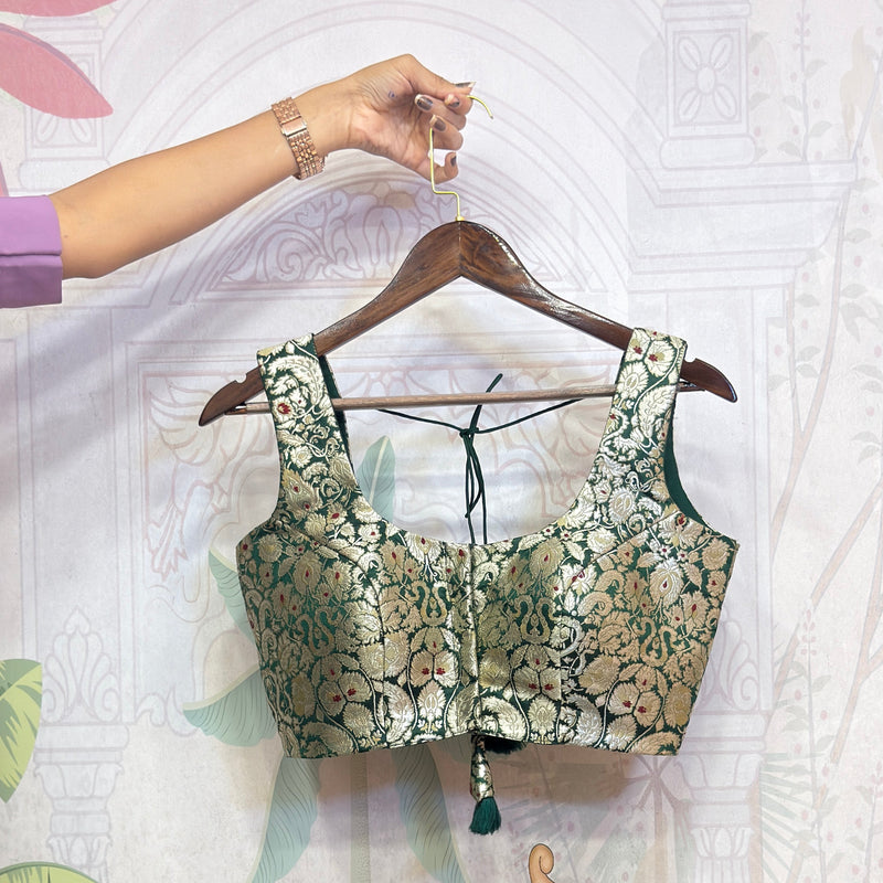 Emerald Heritage Banarasi Sleeveless Brocade Blouse