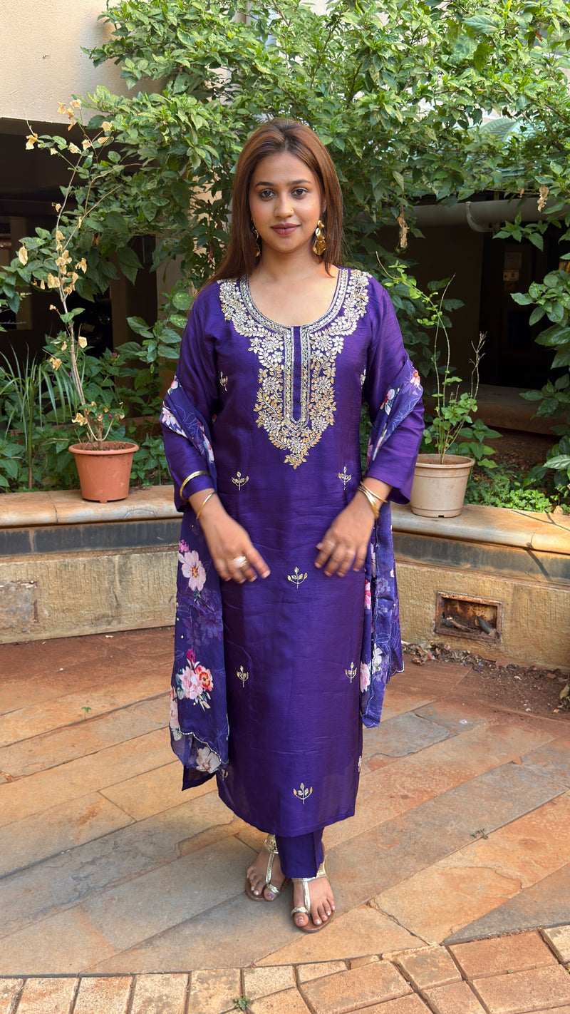 Purple Kurta & Pant Set with Dupatta
