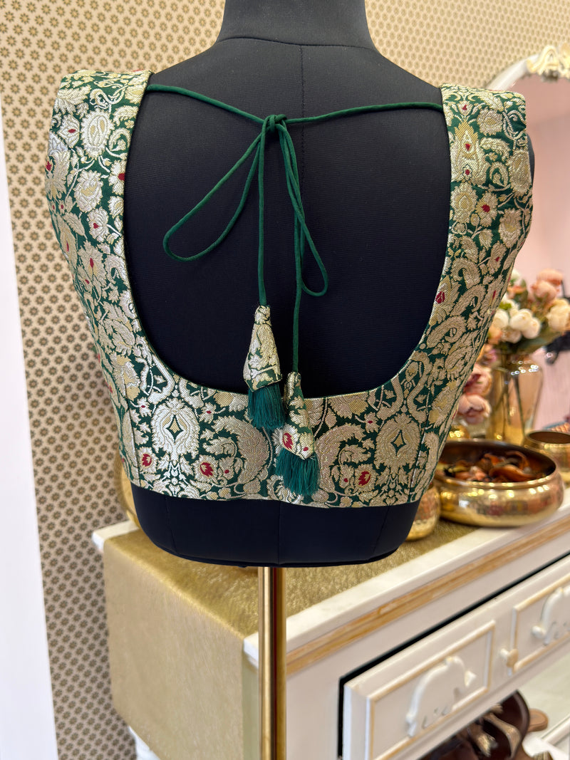 Emerald Heritage Banarasi Sleeveless Brocade Blouse