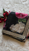 Black Floral Organza Saree