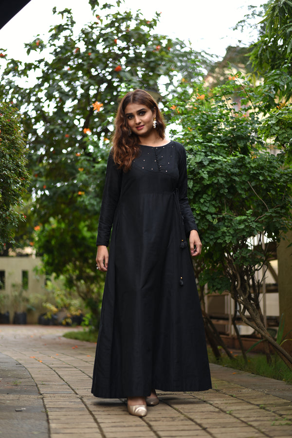 Black Slub Silk Dress