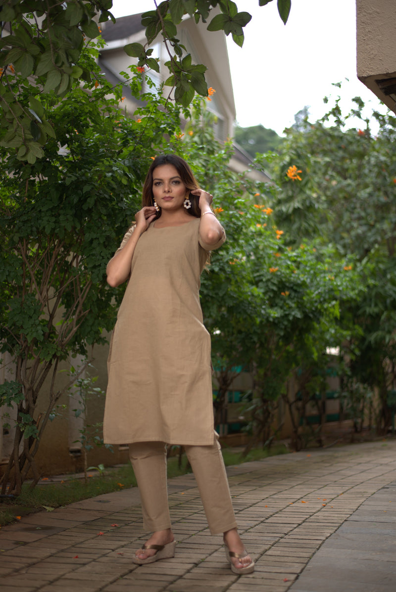Camel Handloom Cotton Co Ord Set
