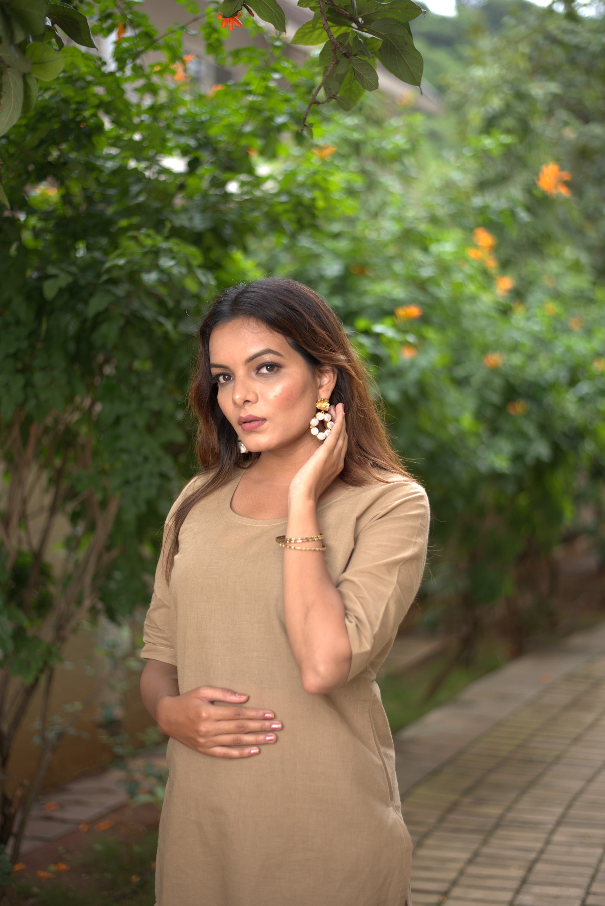 Camel Cotton Straight Kurta Set