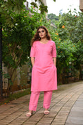 Pink Handloom Cotton Co Ord Set