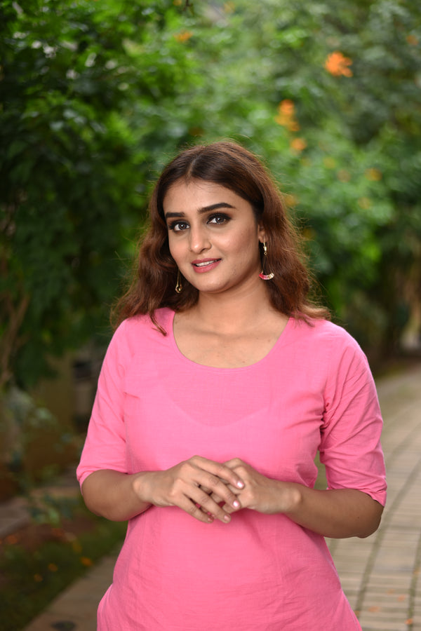 Pink Cotton Straight Kurta Set