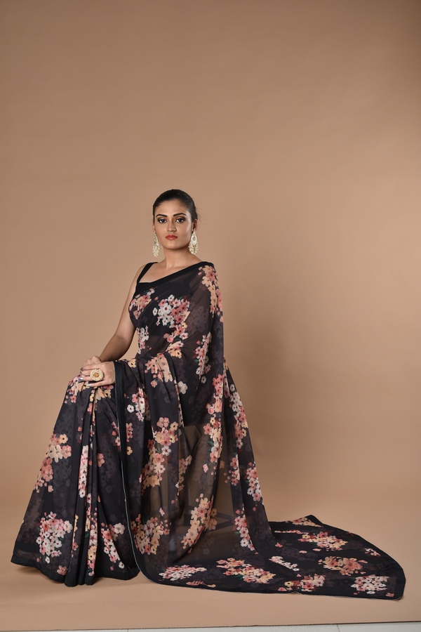 Double Black Georgette Saree
