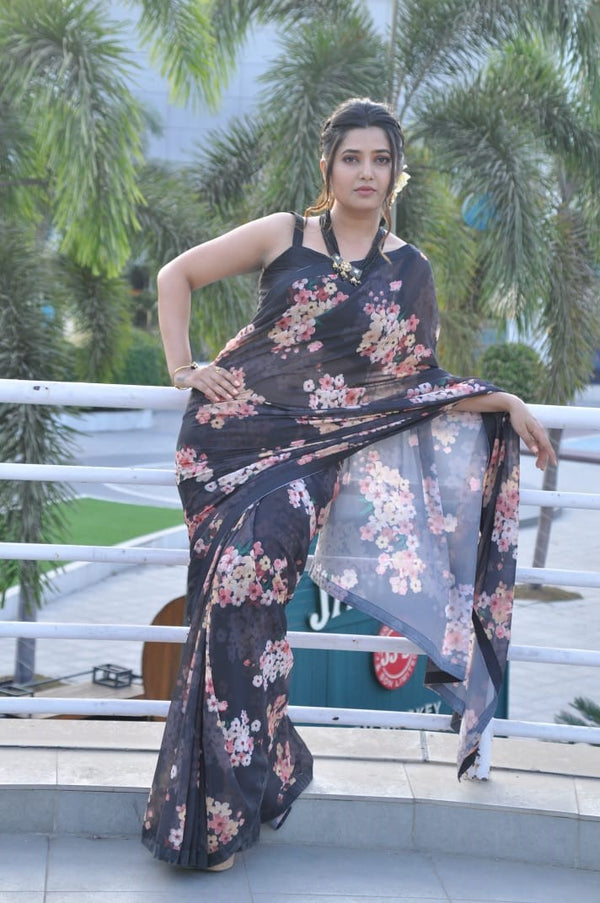 Double Black Georgette Saree