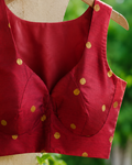 Ruby Red Slub Silk Saree Blouse with Gold Woven Dots