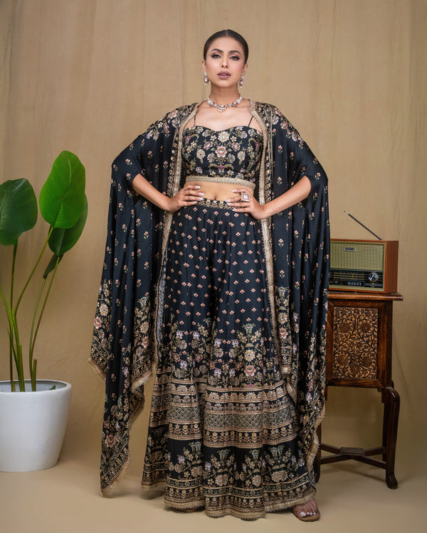 Onyx Floral Modal Cape Set