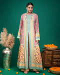 Close-up showing fine threadwork and mirror embroidery on mint green border of modal dress