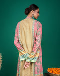 Craft detail of hand embroidered placket and floral print paneling on pink modal fusion dress