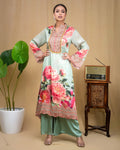 Mint green floral modal Indo-western dress with embroidered yoke, front full view.